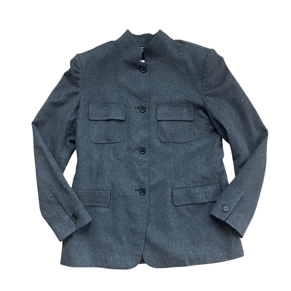 Max Mara 100% Cashmere Blazer‎ Jacket Grey Mandarin Collar Italy Womens Size 12